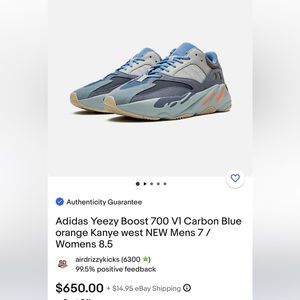 Yeezy boost 700 V1 Carbon Blue 6.5 men which is equivalent to size 8 in women